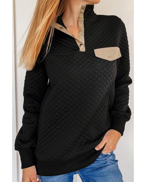 HomeDiscount-Azura Exchange Quilted Stand Neck Sweatshirt with Fake Front Pocket - S