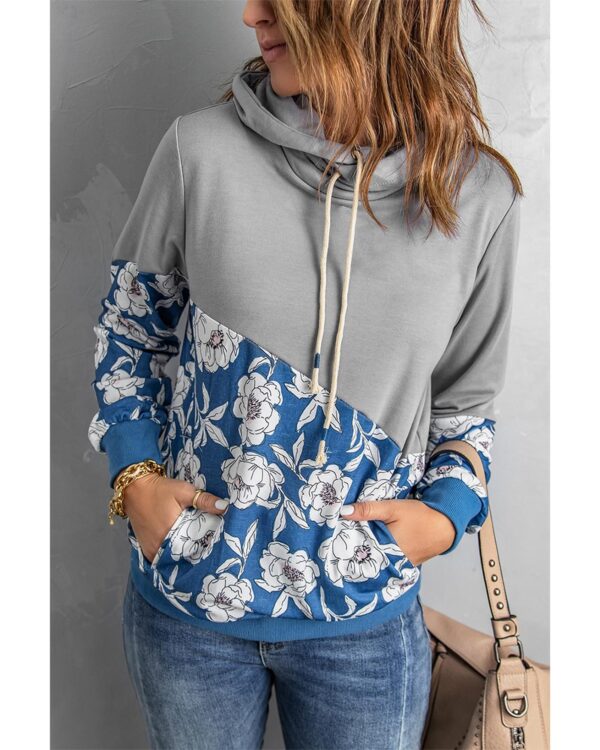 HomeDiscount-Azura Exchange Floral Splicing Cowl Neck Hoodie - M