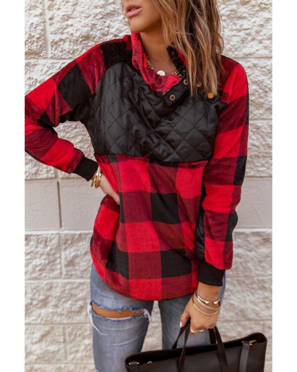 HomeDiscount-Azura Exchange Plaid Paneled Sweatshirt - S