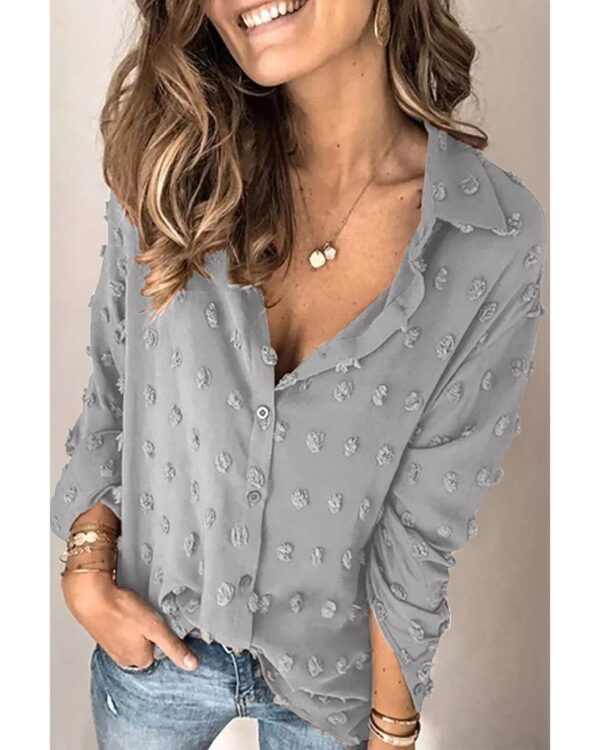 HomeDiscount-Azura Exchange Button Fuzzy Polka Dot Shirt - S