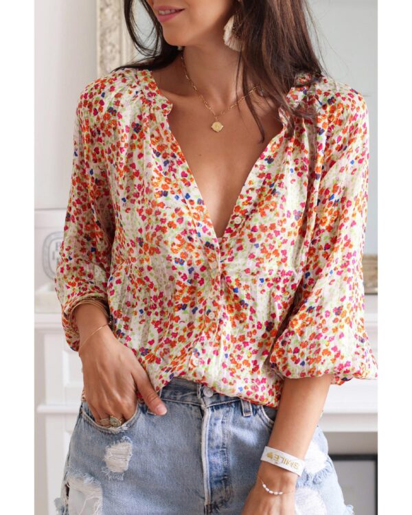 HomeDiscount-Azura Exchange Boho Floral Print Button Front Shirt - S