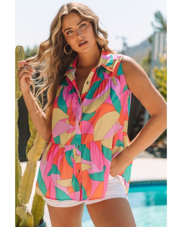 HomeDiscount-Azura Exchange Abstract Geometric Print Sleeveless Shirt - M