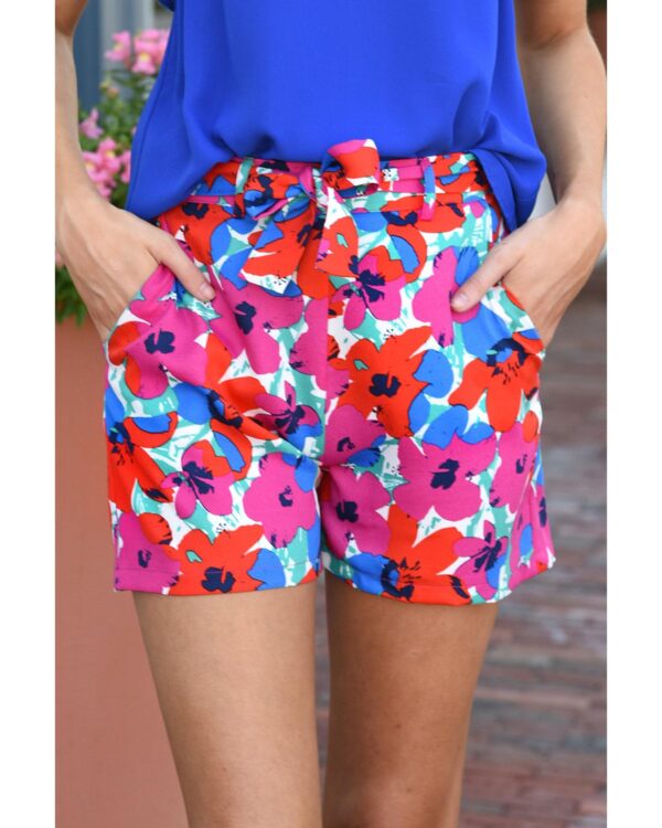 HomeDiscount-Azura Exchange Belted Floral Print Shorts - 16 US