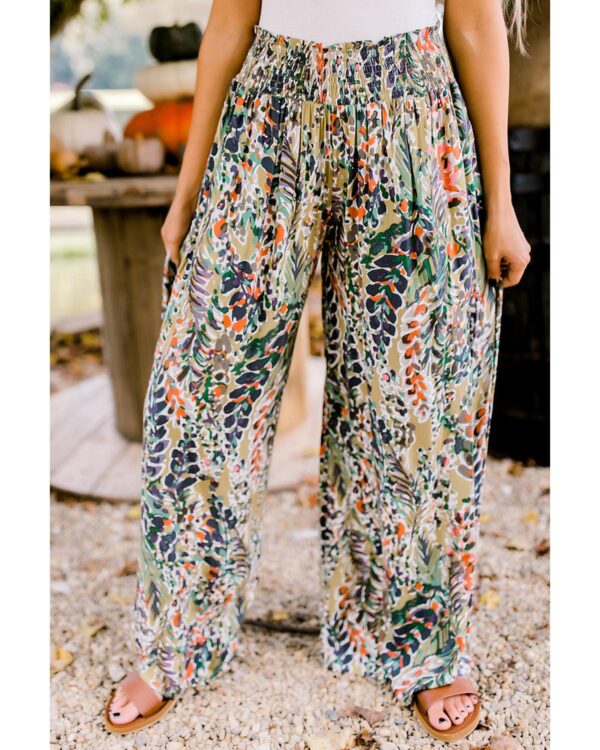 HomeDiscount-Azura Exchange Floral Print Shirred High Waist Wide Leg Pants - M