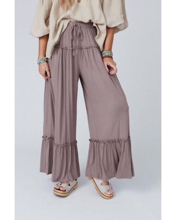 HomeDiscount-Azura Exchange Frilled Drawstring High Waist Wide Leg Pants - XL