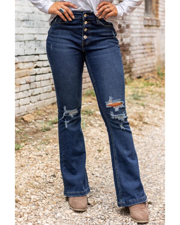 HomeDiscount-Azura Exchange Distressed Flare Bottom Jeans - S