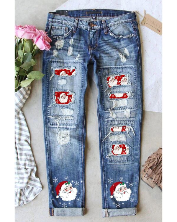 HomeDiscount-Azura Exchange Santa Claus Patchwork Distressed Boyfriend Jeans - 4 US