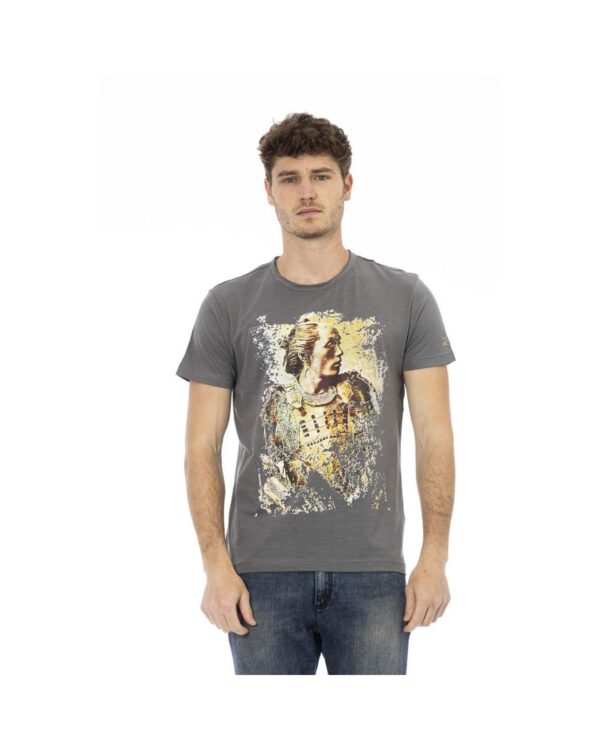 HomeDiscount-Trussardi Action Men's Chic Gray Cotton Tee with Statet Print - L