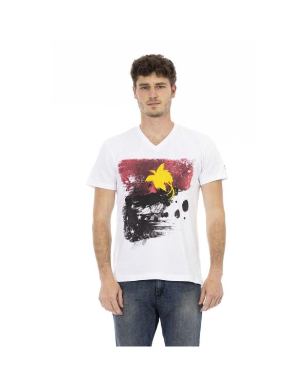 HomeDiscount-Trussardi Action Men's Elegant White V-Neck Tee with Front Print - M