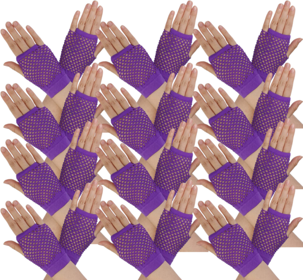 HomeDiscount-12 Pair Fishnet Gloves Fingerless Wrist Length 70s 80s Costume Party - Purple