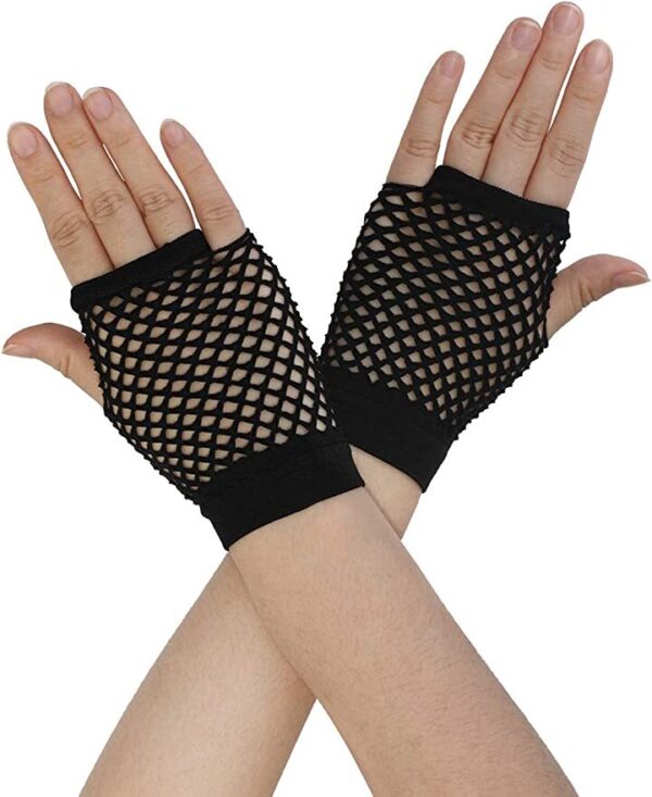 HomeDiscount-1 Pair Fishnet Gloves Fingerless Wrist Length 70s 80s Costume Party Dance - Blac