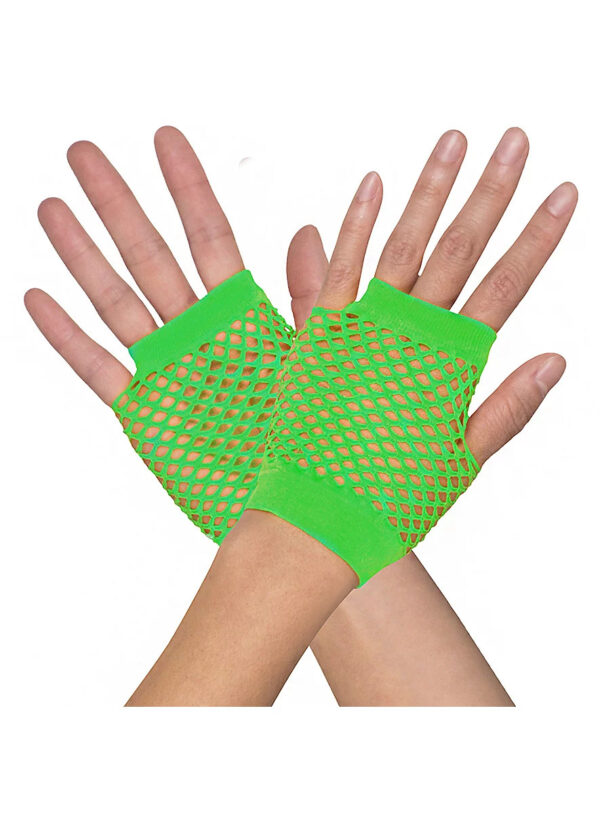 HomeDiscount-1 Pair Fishnet Gloves Fingerless Wrist Length 70s 80s Costume Party - Neon Green