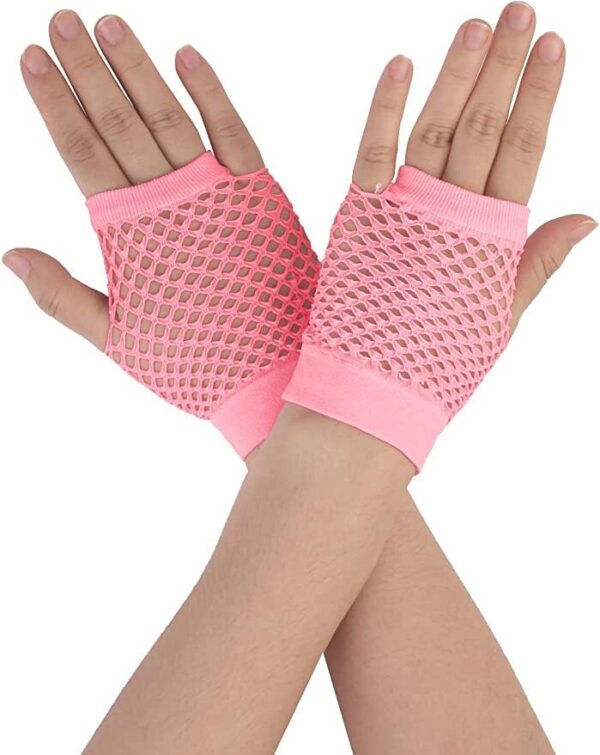 HomeDiscount-1 Pair Fishnet Gloves Fingerless Wrist Length 70s 80s Costume Party - Light Pink