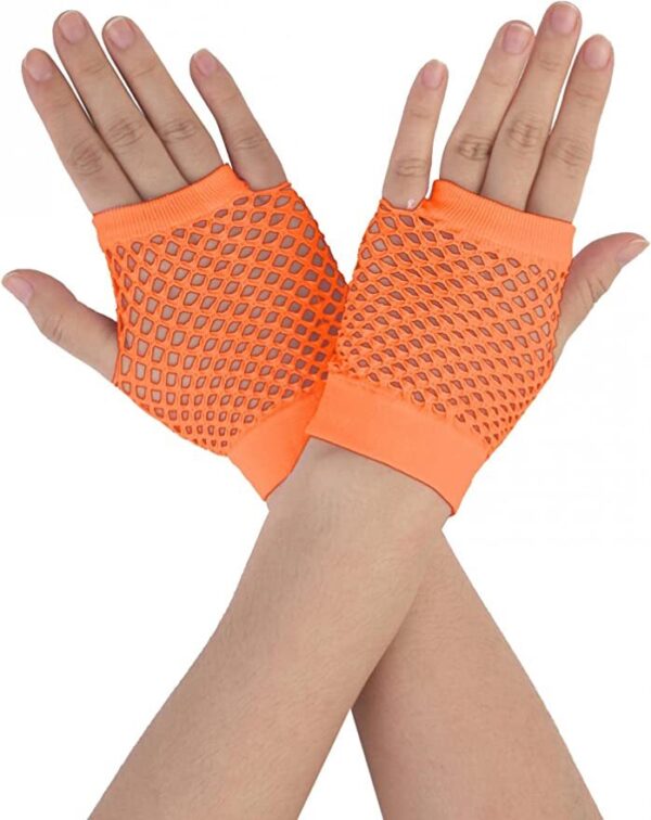 HomeDiscount-1 Pair Fishnet Gloves Fingerless Wrist Length 70s 80s Costume Party - Orange