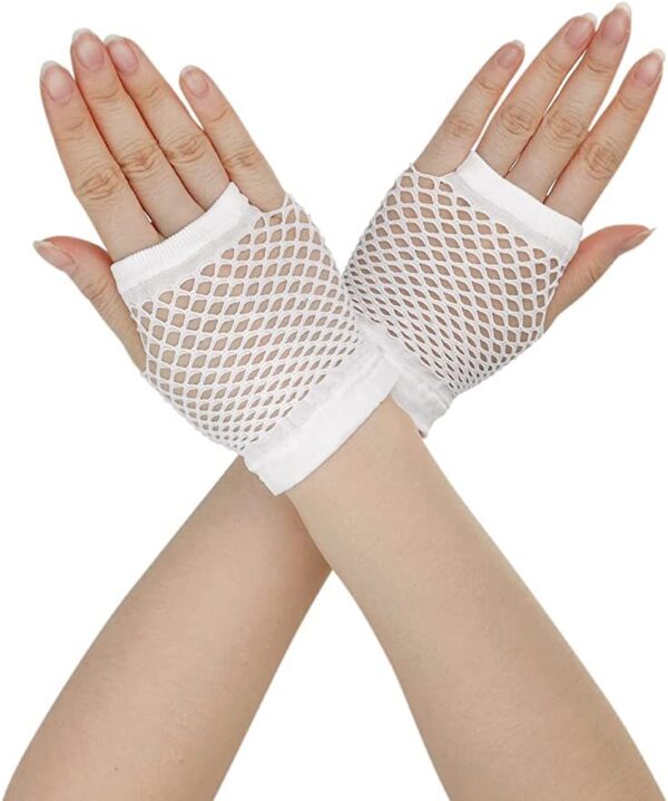 HomeDiscount-1 Pair Fishnet Gloves Fingerless Wrist Length 70s 80s Costume Party Dance -White