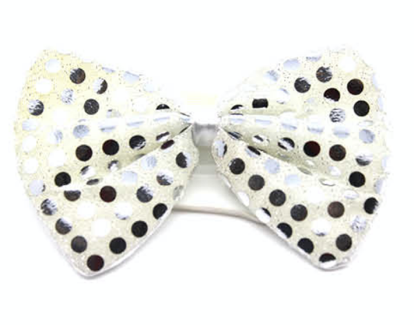 HomeDiscount-SEQUIN BOW TIE Polka Dots Bowtie Party Unisex Costume  13cm x 9cm Clown - White/