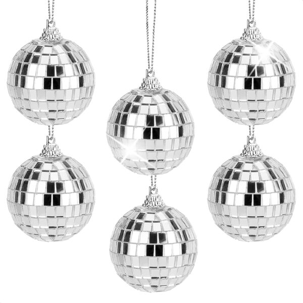 HomeDiscount-6x Hanging Mini Disco Balls Shiny Silver Mirror Party Halloween Reflect 4cm Bulk