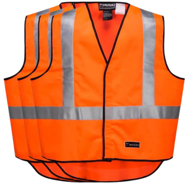 HomeDiscount-3x HUSKI Hi Vis Patrol Vest  Tape Safety Workwear High Visibility Bulk - Orange