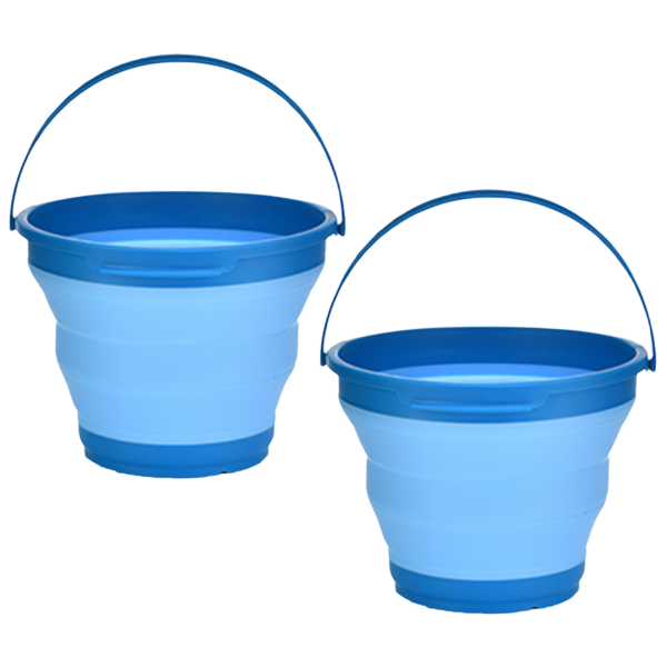 HomeDiscount-2x 7L Foldable Collapsible Silicone Bucket for Home/Hiking/Camping/Fishing -Blue