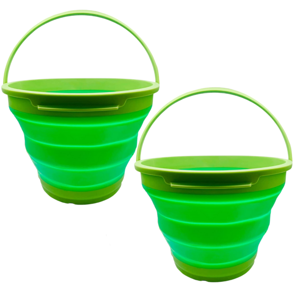 HomeDiscount-2x 7L Foldable Collapsible Silicone Bucket for Hiking/Camping/Fishing - Green