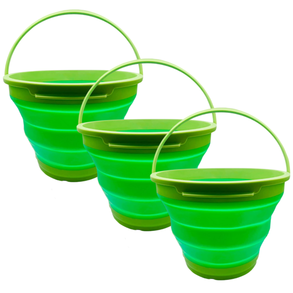 HomeDiscount-3x 7L Foldable Collapsible Silicone Bucket for Hiking/Camping/Fishing - Green