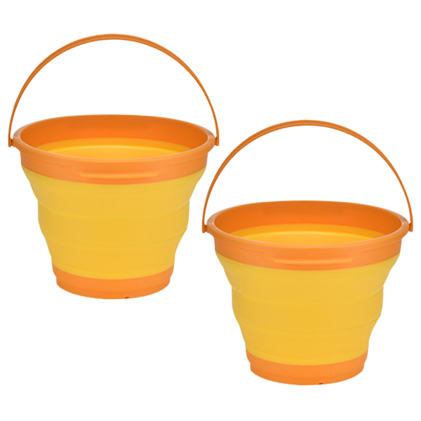 HomeDiscount-2x 7L Foldable Collapsible Silicone Bucket for Hiking/Camping/Fishing - Orange