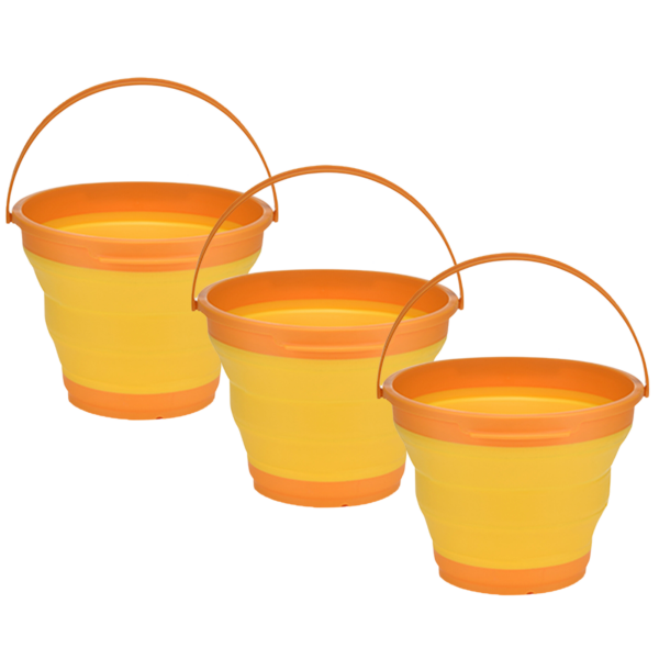 HomeDiscount-3x 7L Foldable Collapsible Silicone Bucket for Hiking/Camping/Fishing - Orange