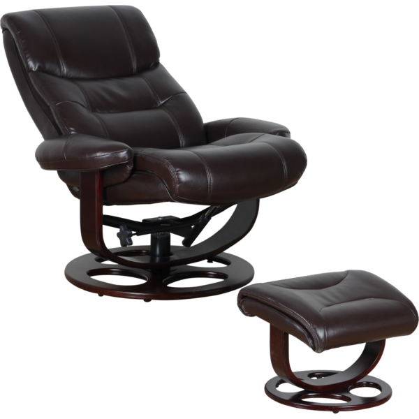 HomeDiscount-Julio Faux Leather Premium Reclining Lounge Arm Chair w/ Ottoman Swivel Sofa