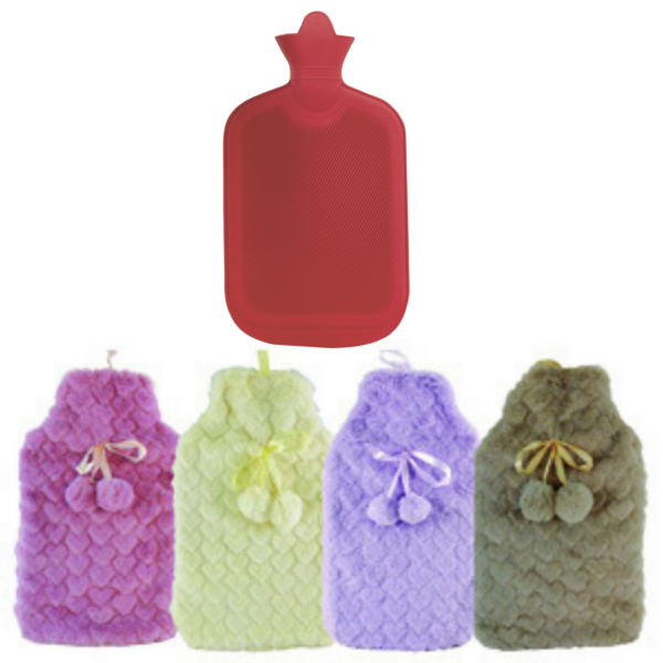 HomeDiscount-2L HOT WATER BOTTLE with Hearts Fleece Cover Winter Warm Natural Rubber Bag