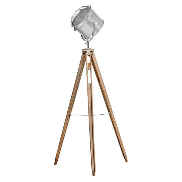 HomeDiscount-Nautical Tripod Floor Lamp Search Light Modern Chrome Head with Mesh