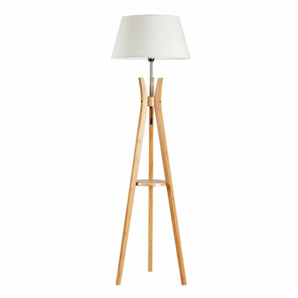 HomeDiscount-LARGE BAMBOO TRIPOD FLOOR LAMP Linen Shade Modern Light Vintage Wooden Scandi