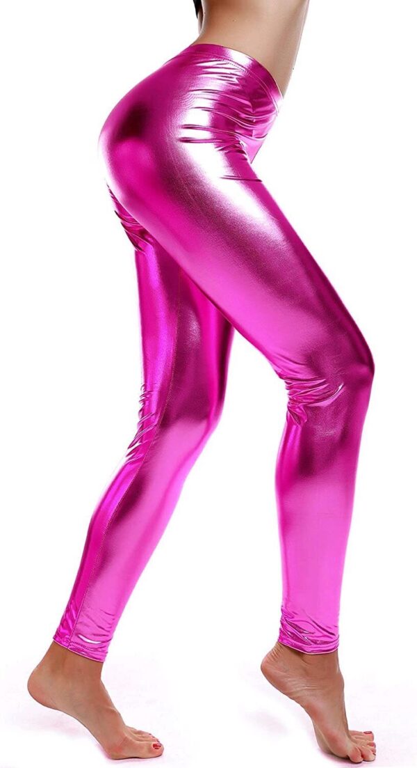 HomeDiscount-Metallic Leggings Stretchy Pants Neon Fluro Shiny Glossy Dress Up Dance Party -