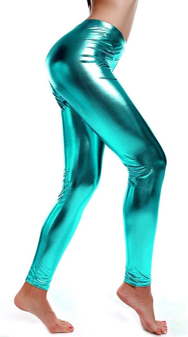 HomeDiscount-Metallic Leggings Stretchy Pants Neon Fluro Shiny Glossy Dress Up Dance Party -