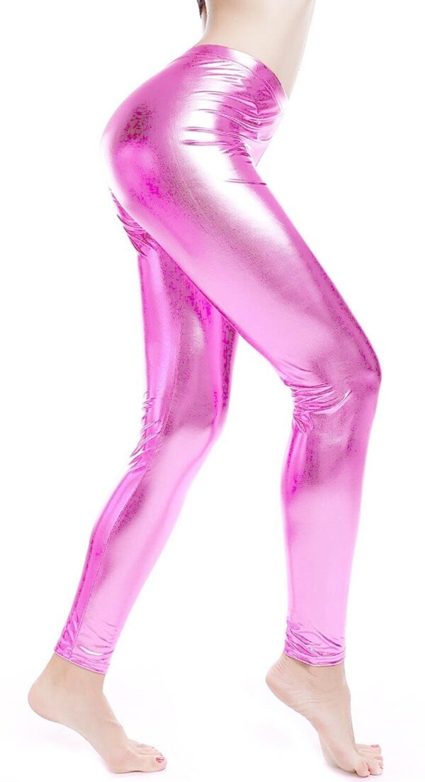 HomeDiscount-Metallic Leggings Stretchy Pants Neon Fluro Shiny Glossy Dress Up Dance Party -