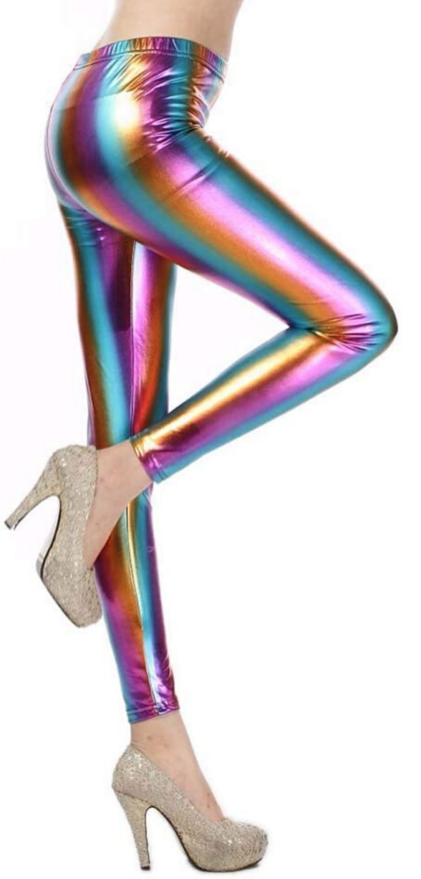 HomeDiscount-Metallic Leggings Stretchy Pants Neon Fluro Shiny Glossy Dress Up Dance Party -