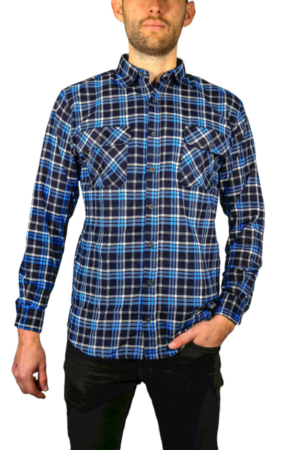 HomeDiscount-Mens Flannelette Long Sleeve Shirt 100% Cotton Check Authentic Flannel - Full Pl