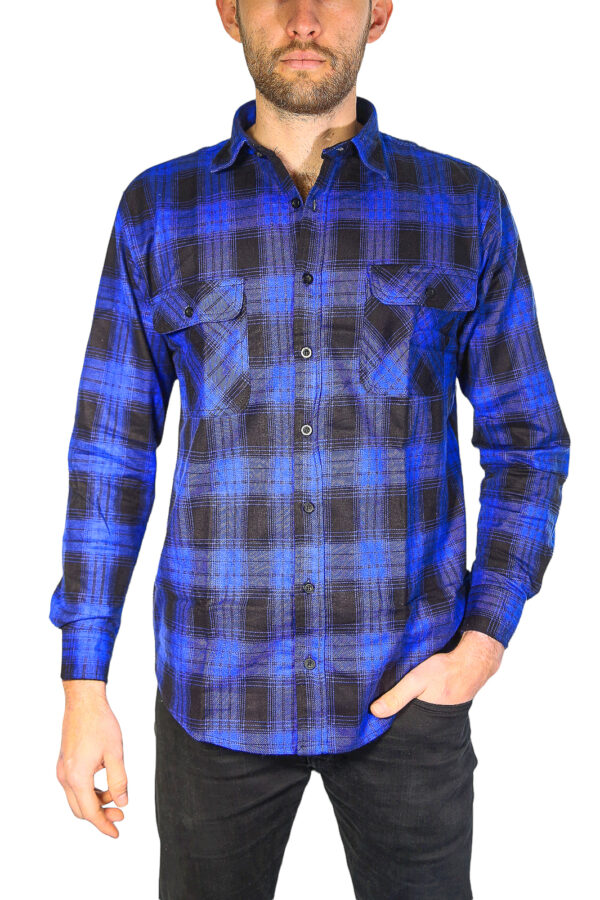 HomeDiscount-Mens Flannelette Long Sleeve Shirt 100% Cotton Check Authentic Flannel - Full Pl