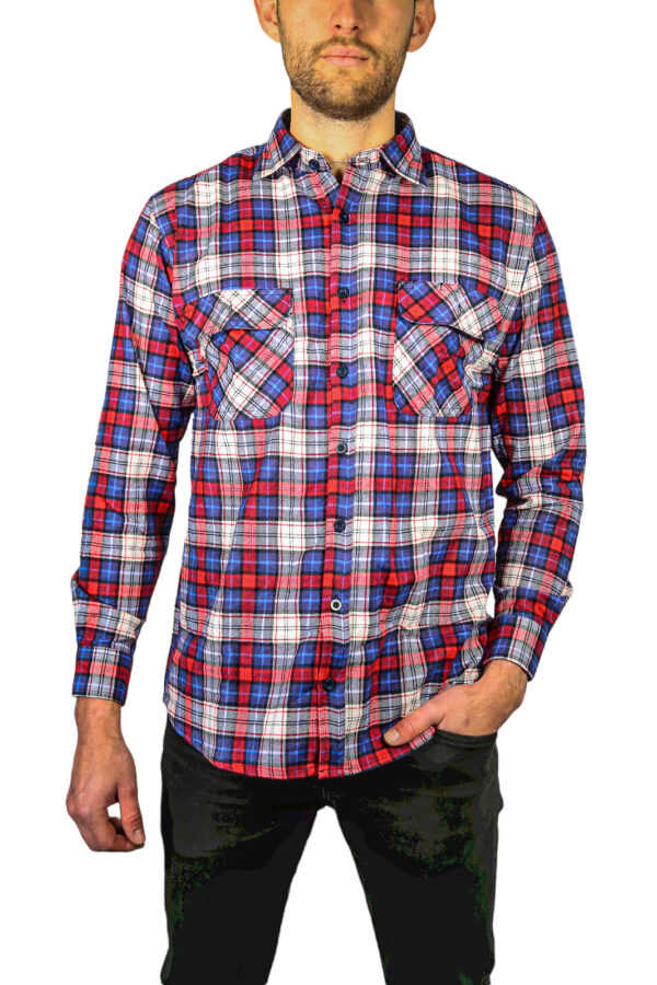 HomeDiscount-Mens Flannelette Long Sleeve Shirt 100% Cotton Check Authentic Flannel - Full Pl