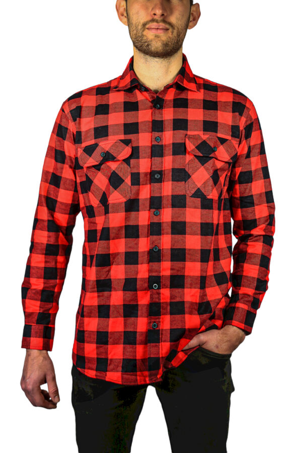 HomeDiscount-Mens 100% Cotton Flannelette Shirt Long Sleeve Check Authentic Flannel - Red/Bla