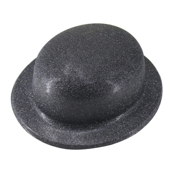 HomeDiscount-GLITTER BOWLER HAT Fancy Party Plastic Costume Cap Fun Dress Up Sparkle - Black