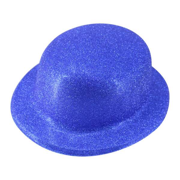 HomeDiscount-GLITTER BOWLER HAT Fancy Party Plastic Costume Cap Fun Dress Up Sparkle - Blue