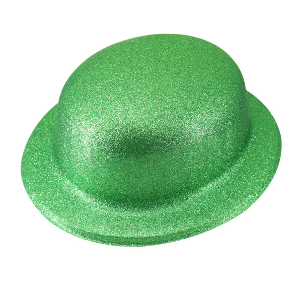 HomeDiscount-GLITTER BOWLER HAT Fancy Party Plastic Costume Cap Fun Dress Up Sparkle - Green