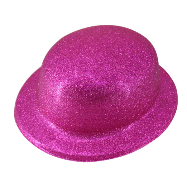 HomeDiscount-GLITTER BOWLER HAT Fancy Party Plastic Costume Cap Fun Dress Up Sparkle - Hot Pi