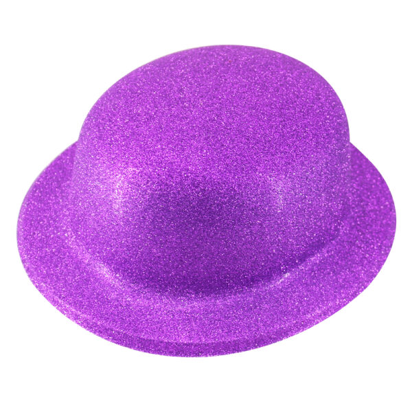 HomeDiscount-GLITTER BOWLER HAT Fancy Party Plastic Costume Cap Fun Dress Up Sparkle - Purple