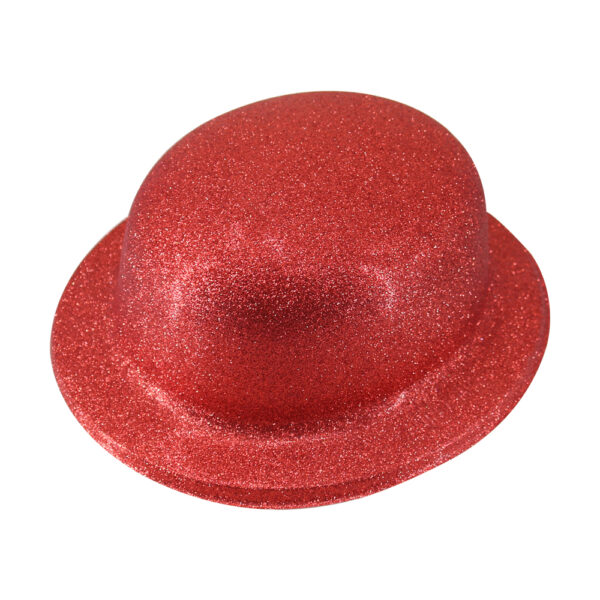 HomeDiscount-GLITTER BOWLER HAT Fancy Party Plastic Costume Cap Fun Dress Up Sparkle - Red