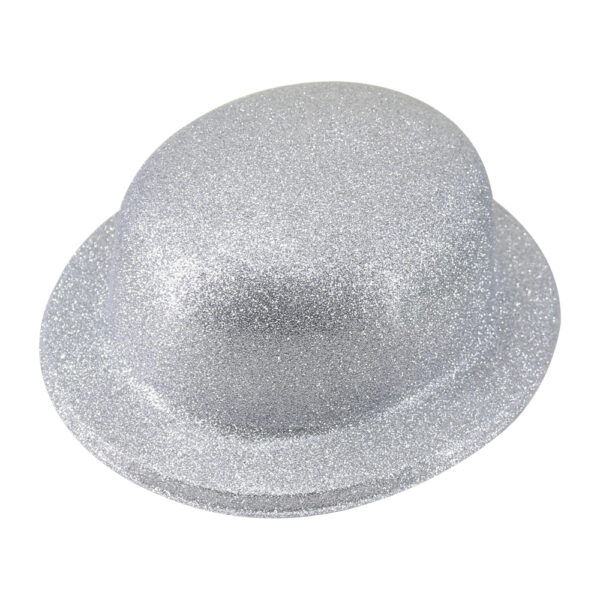 HomeDiscount-GLITTER BOWLER HAT Fancy Party Plastic Costume Cap Fun Dress Up Sparkle - White/