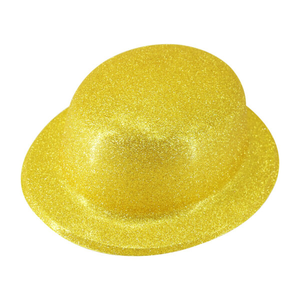 HomeDiscount-GLITTER BOWLER HAT Fancy Party Plastic Costume Cap Fun Dress Up Sparkle - Yellow