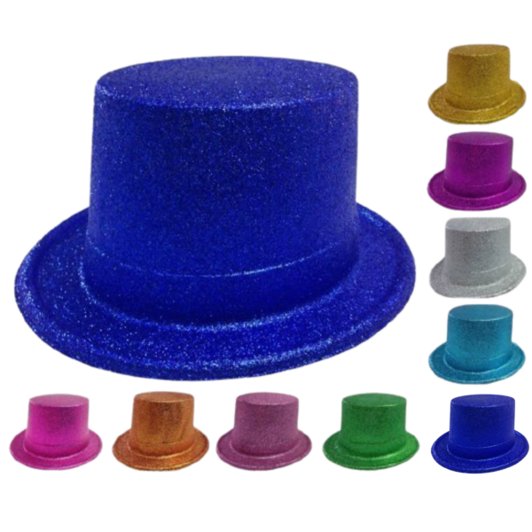 HomeDiscount-GLITTER TOP HAT Fancy Party Plastic Costume Tall Cap Fun Dress Up Sparkle - Mixe