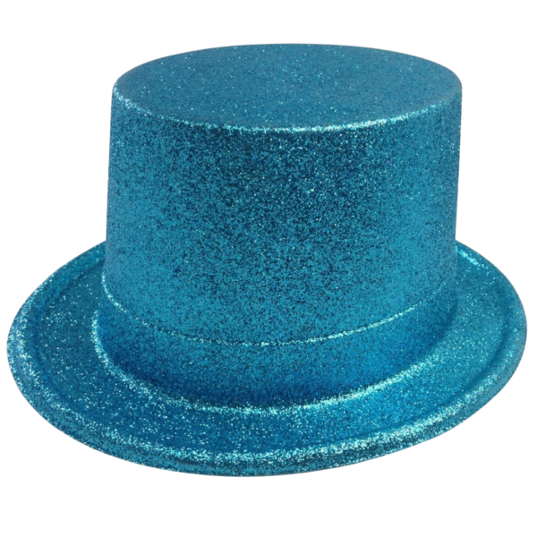 HomeDiscount-GLITTER TOP HAT Fancy Party Plastic Costume Tall Cap Fun Dress Up Sparkle - Sky