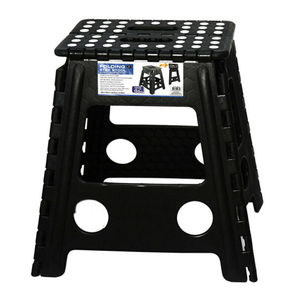 HomeDiscount-39cm Plastic Folding Step Stool Portable Chair Flat Indoor/Outdoor Home - Black